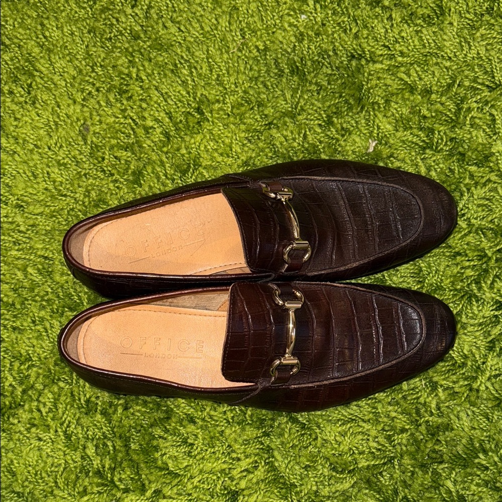 Office London Men's Rich Brown Crocodile Pattern Loafers
